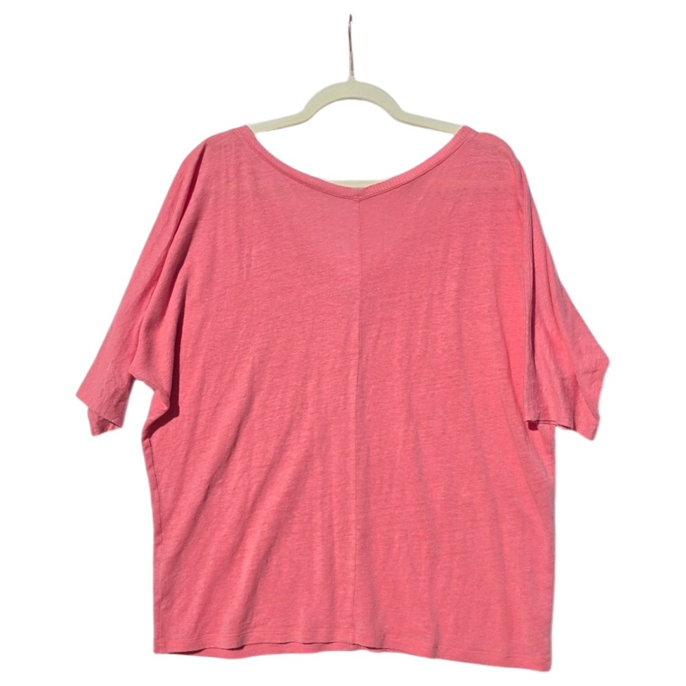 Eileen Fisher Linen V-Neck Boxy T-Shirt M Pink Short Sleeve Center Seam Top